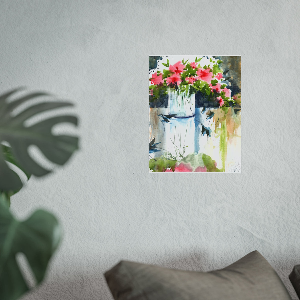Watercolor Pink Floral Fine Art Poster — Vase & Blossoms Wall Art