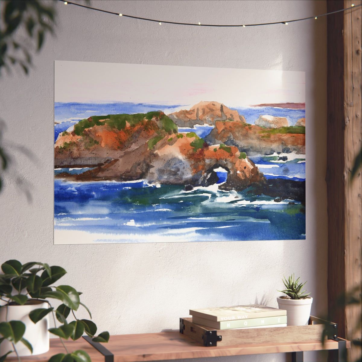 Coastal Arch Watercolor Fine Art Poster — Ocean Landscape Print