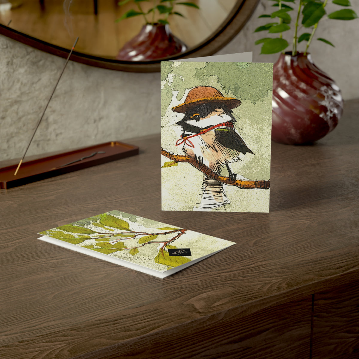 Bird Illustration Greeting Cards — Charming Chickadee Hat Design (Pack of 1/10/30/50)