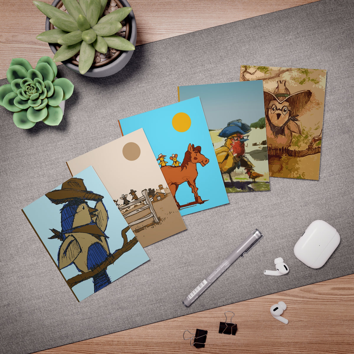 Western Bird Greeting Cards — 5-Pack Illustrated Blank Note Cards