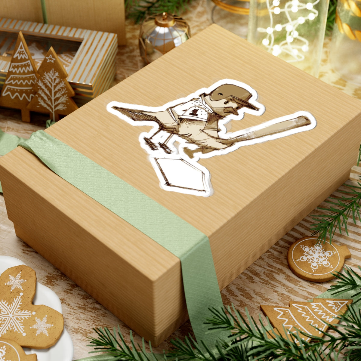 Baseball Bird Kiss-Cut Sticker — Vintage Batting Bird Sticker for Laptops, Water Bottles & Gear