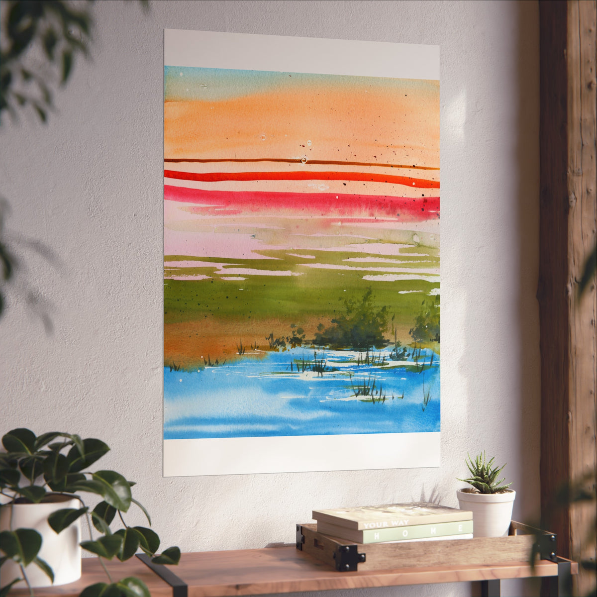 Abstract Landscape Fine Art Poster — Colorful Sunset Stripes Print
