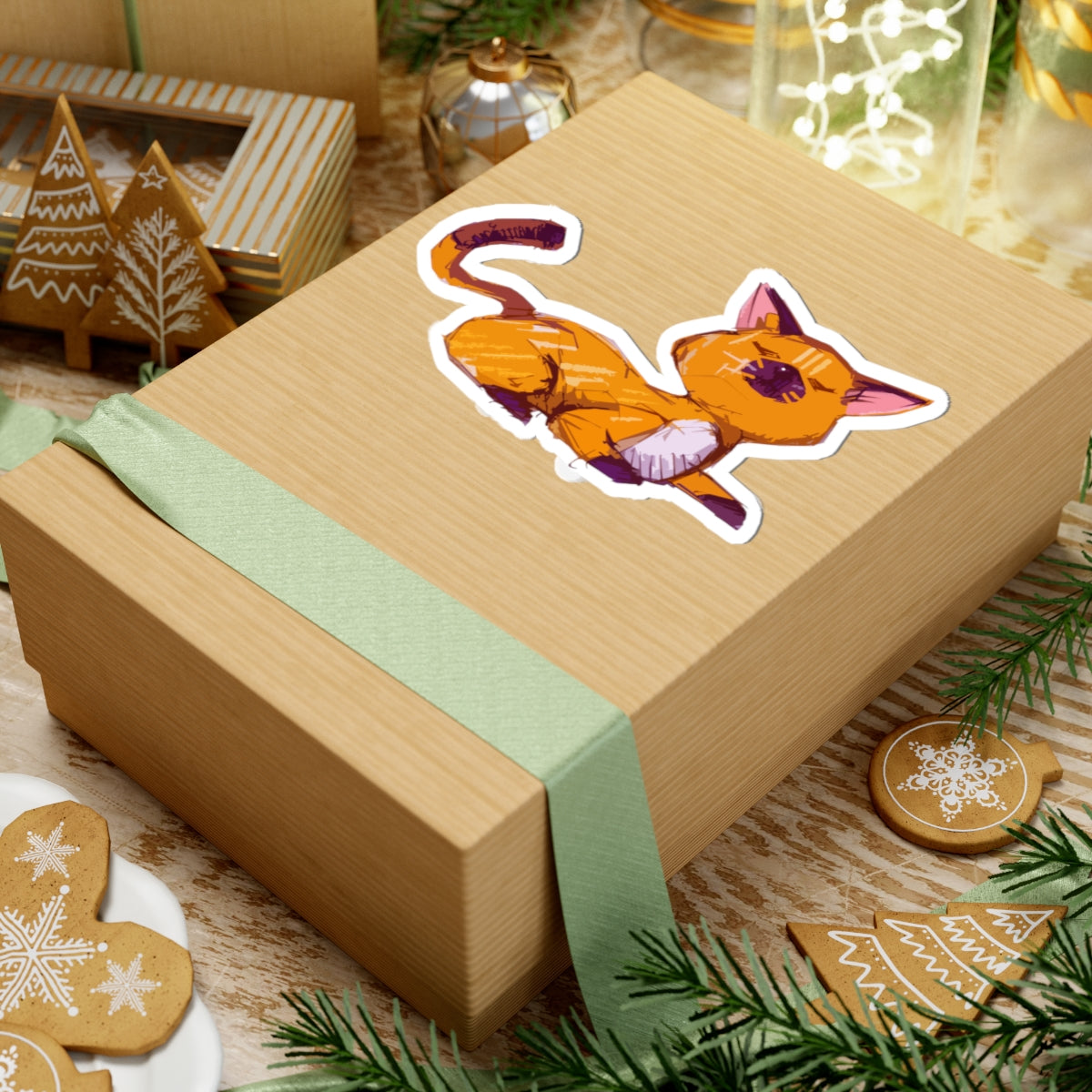 Relaxed Orange Cat Kiss-Cut Sticker — Cute Laptop & Journal Decal