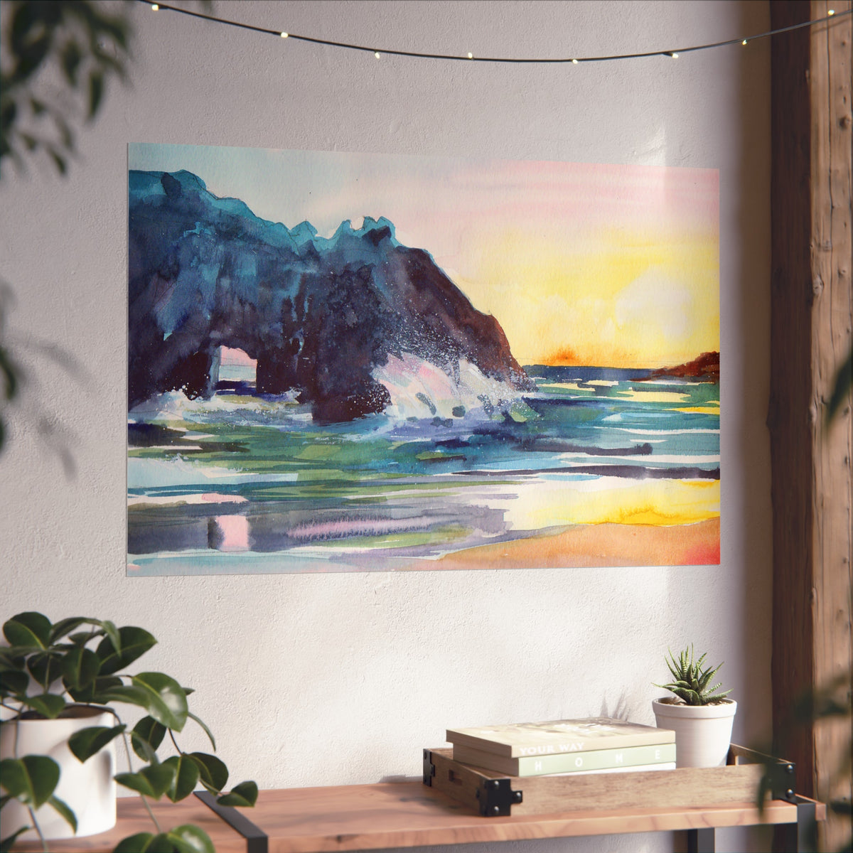 Watercolor Seascape Fine Art Poster — Coastal Sunset Beach Print