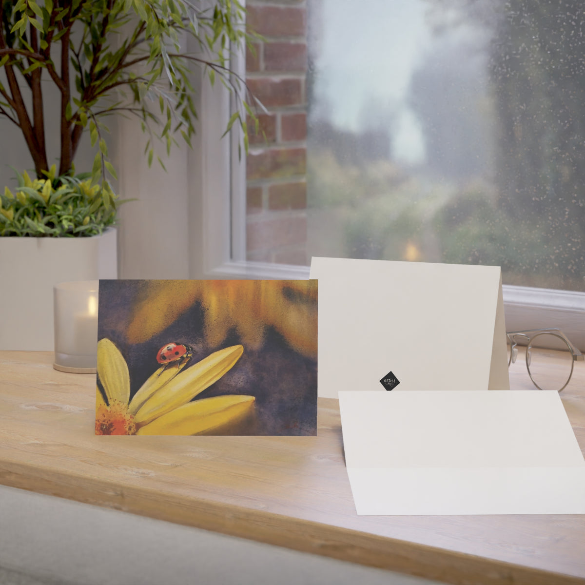 Greeting Card — Ladybug on Yellow Daisy (Blank Inside)