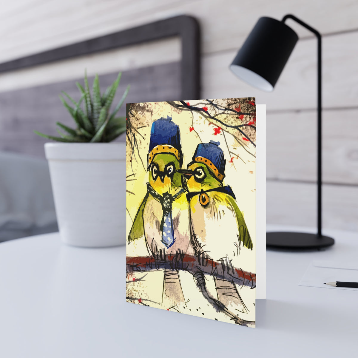 Whimsical Owl Couple Greeting Card — Cute Vintage Birds Anniversary/Valentine Card