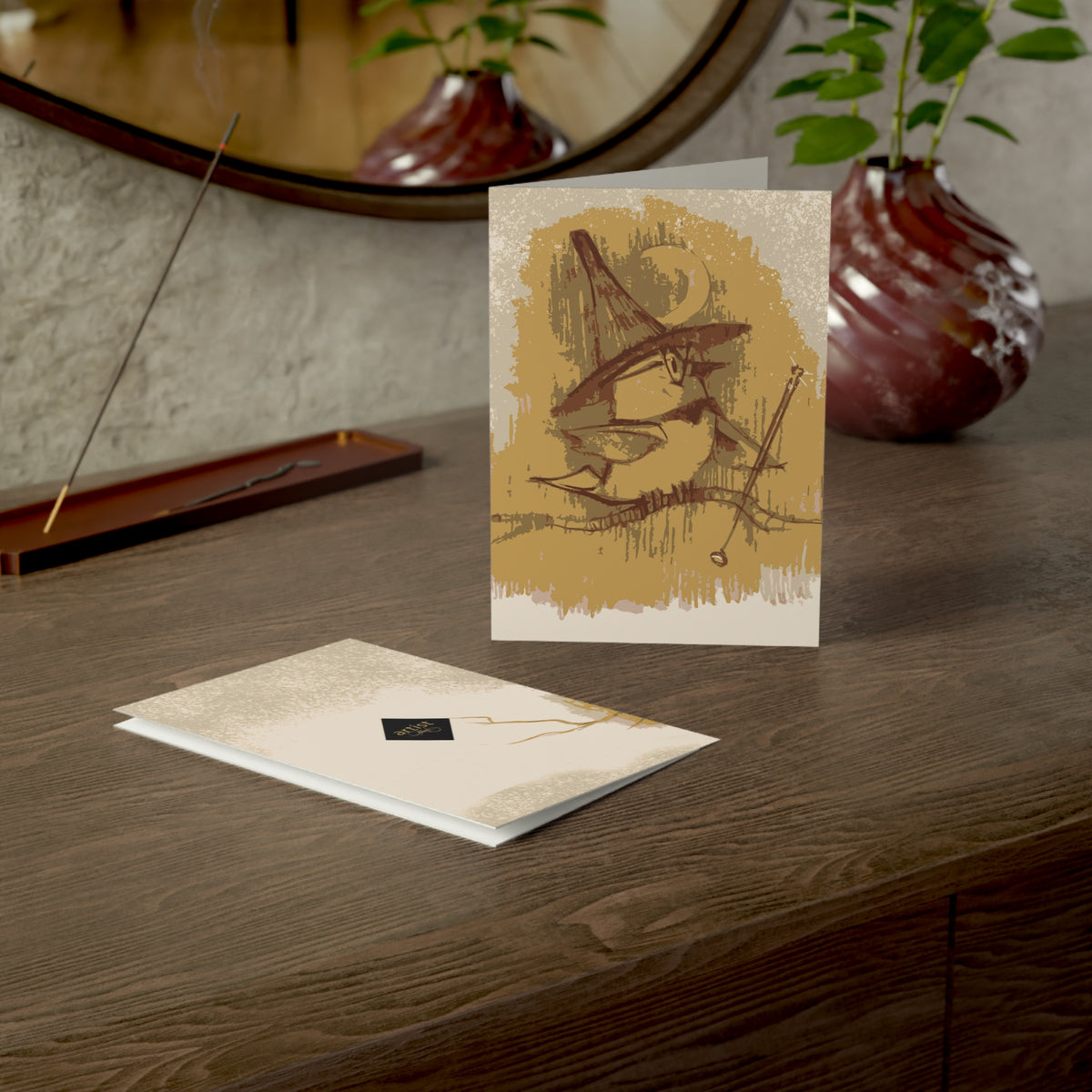 Greeting Cards — Whimsical Witch Bird Illustration (Single or Pack)