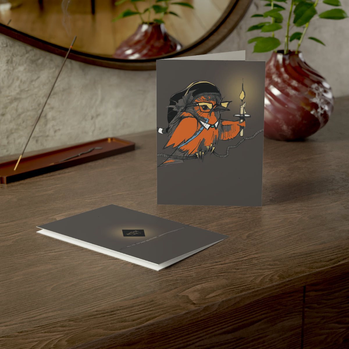 Gothic Owl Candle Greeting Card — Dark Cozy Halloween/Autumn Note Card (1, 10, 30, 50 pcs)