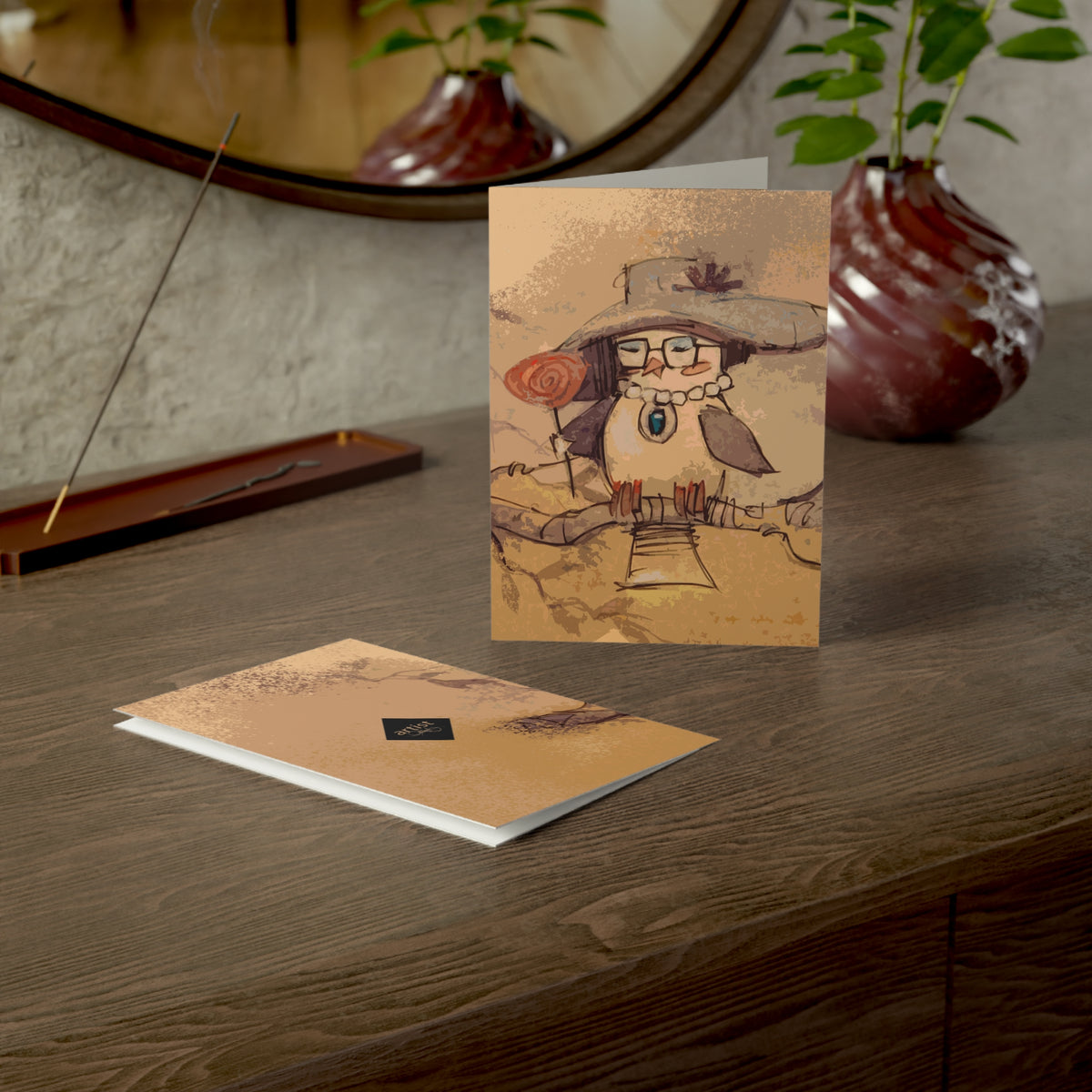 Whimsical Owl Greeting Card — Hand-Drawn Woodland Illustration (Pack of 1, 10, 30, 50)