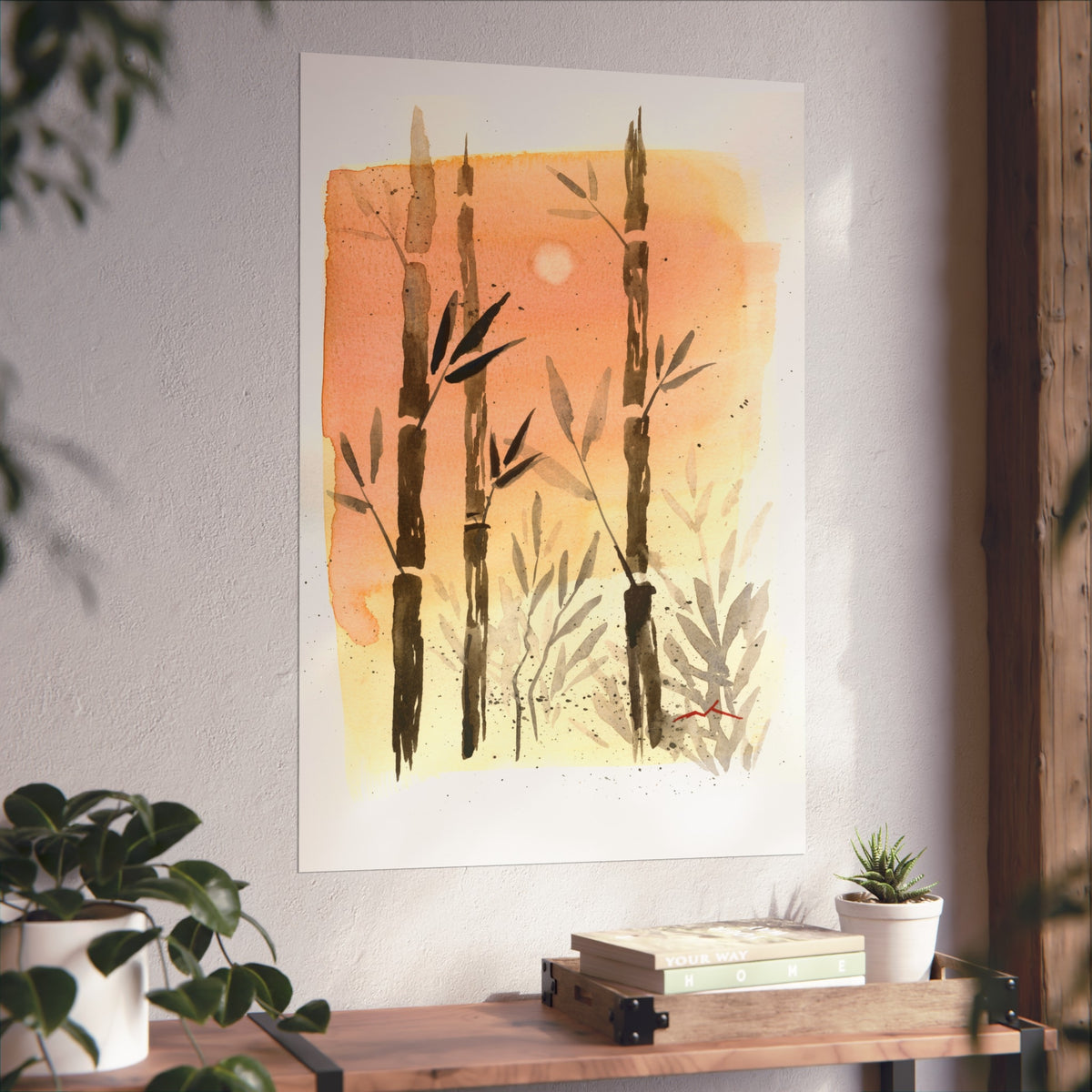 Bamboo Sunset Fine Art Poster — Watercolor Botanical Wall Art