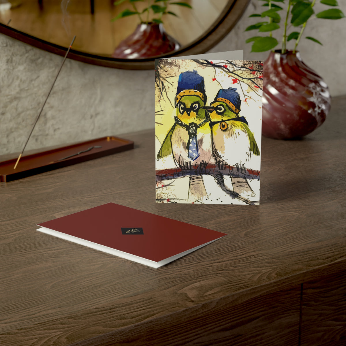 Greeting Card — Whimsical Two Birds Love Card (Blank Inside, Pack of 1/10/30/50)
