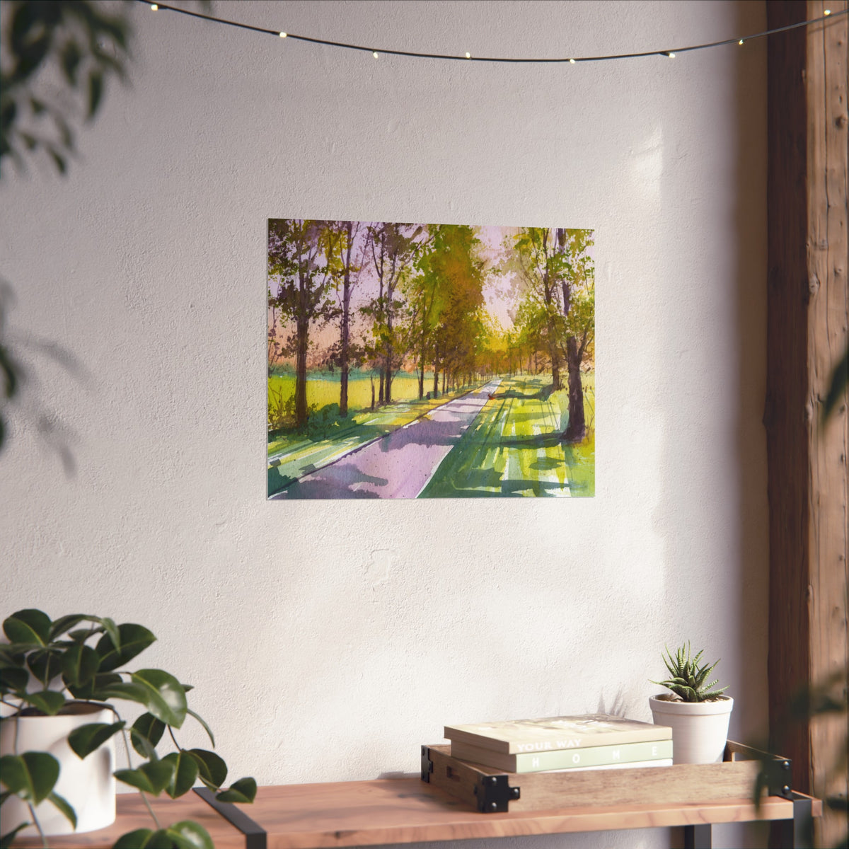 Fine Art Poster – Sunlit Tree-Lined Path Watercolor Print