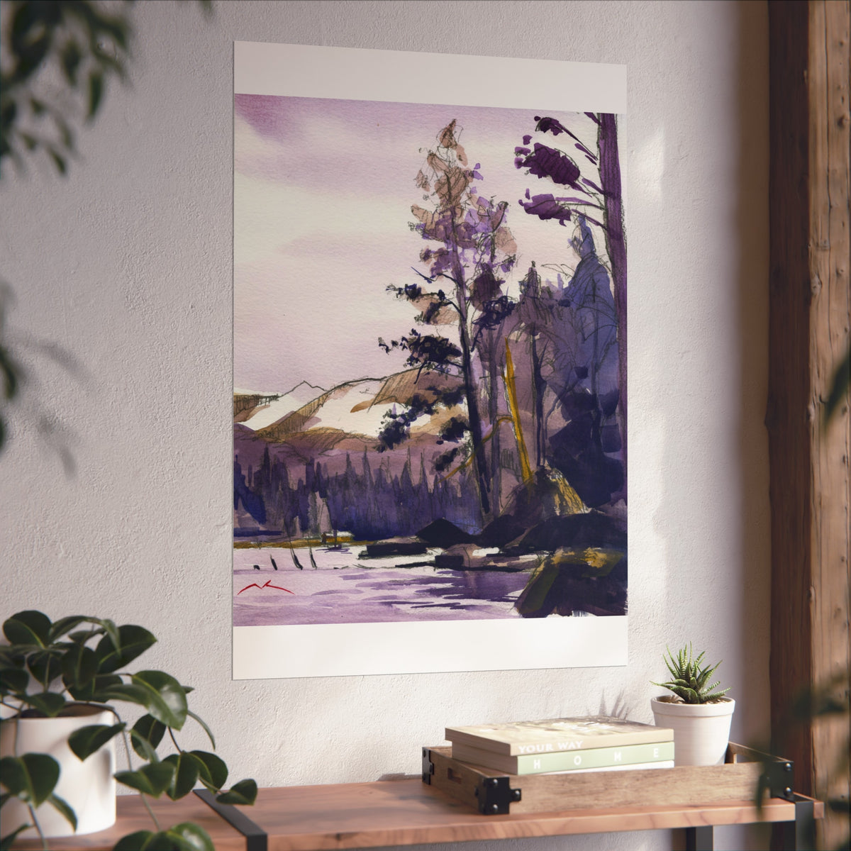Purple Mountain Lake — Fine Art Poster (Watercolor Landscape)