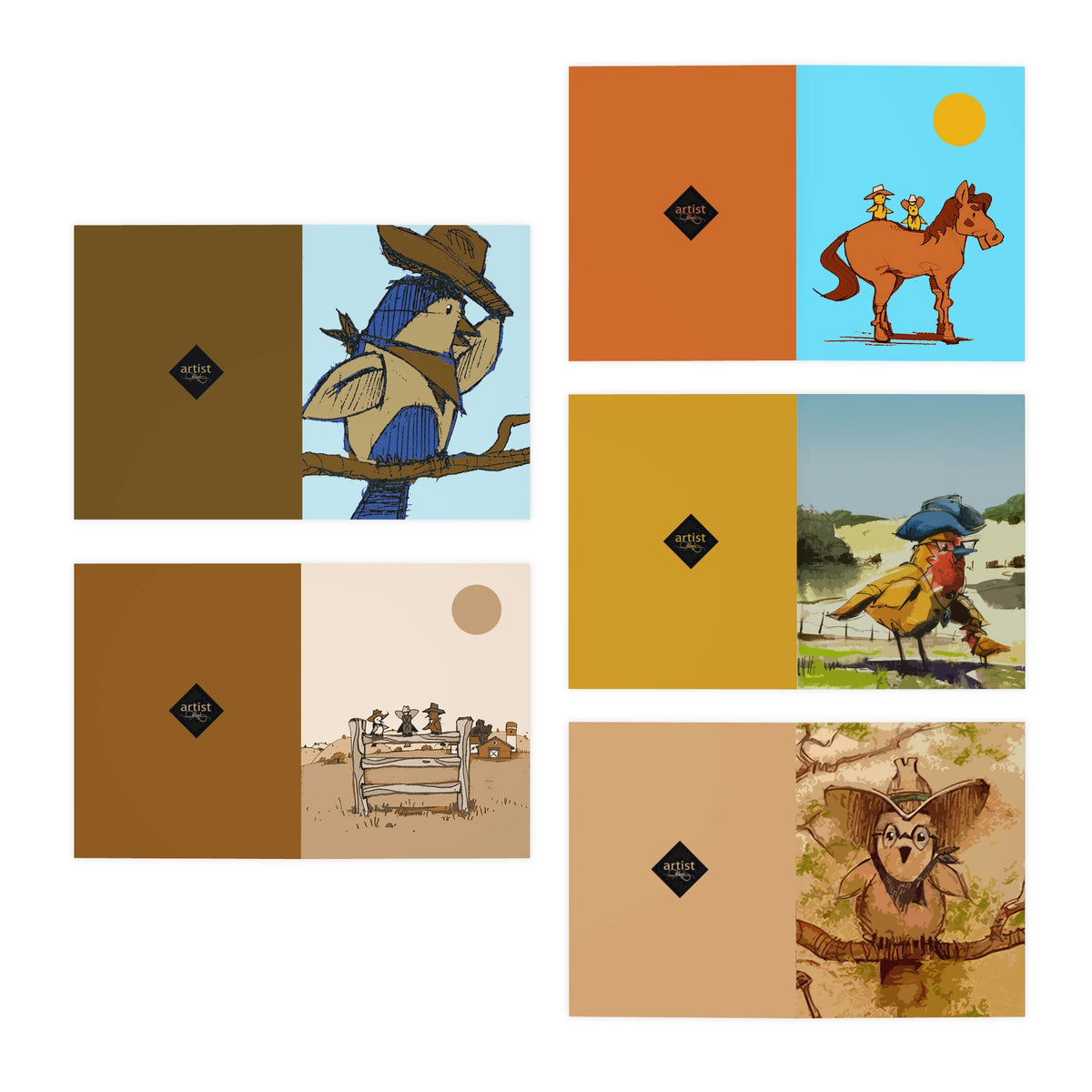 Western Bird Greeting Cards — 5-Pack Illustrated Blank Note Cards