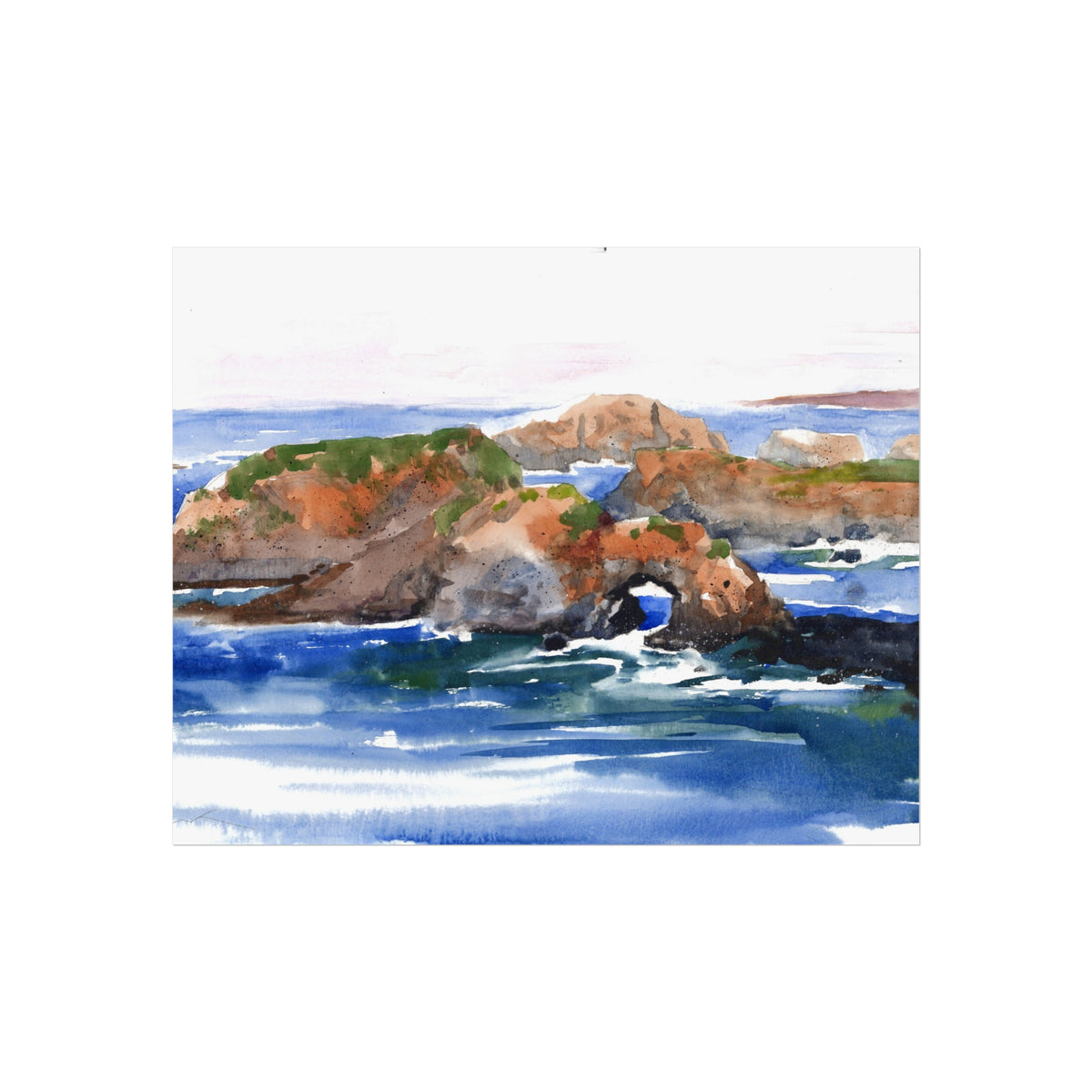 Coastal Arch Watercolor Fine Art Poster — Ocean Landscape Print