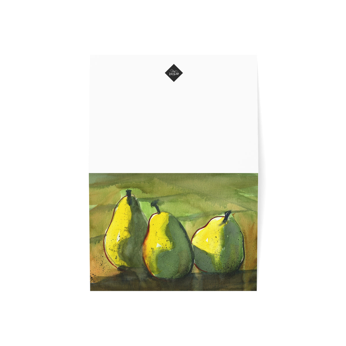 Pear Trio Greeting Card – Watercolor Fruit Blank Note Cards (Sets of 1, 10, 30, 50)