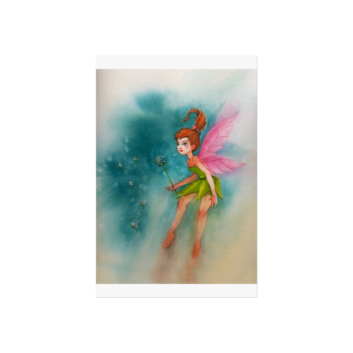 Fairy Watercolor Art Poster — Whimsical Pink-Winged Fairy Fine Art Print