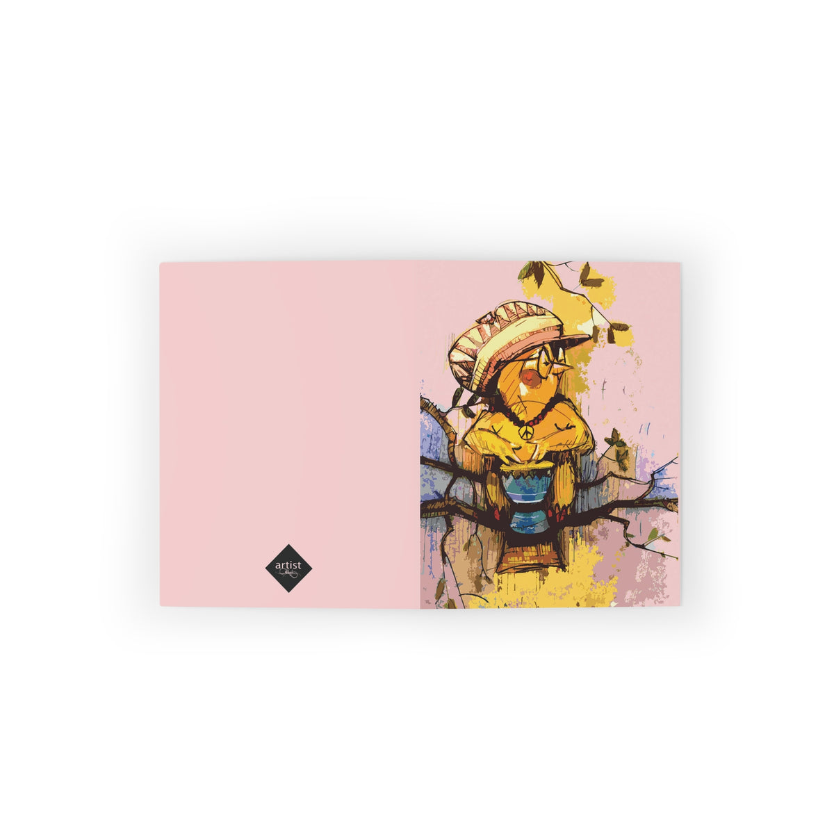 Cute Chick Drummer Bird Greeting Cards — Illustrated Note Cards