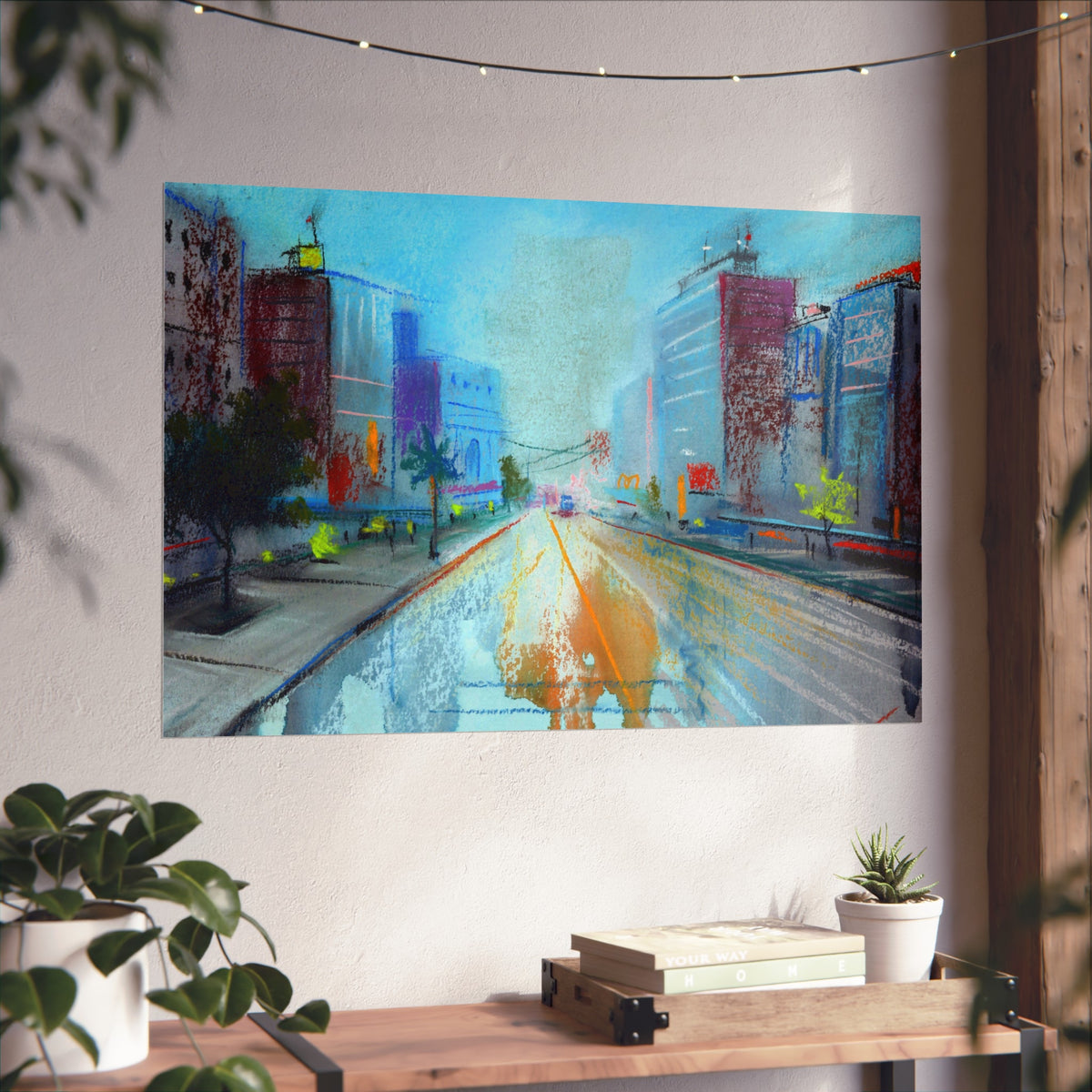 Cityscape Fine Art Poster — Vibrant Urban Street Scene Wall Art