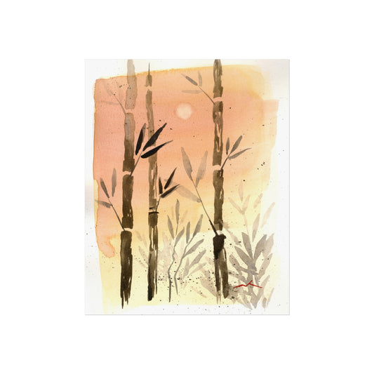 Bamboo Sunset Fine Art Poster — Watercolor Botanical Wall Art