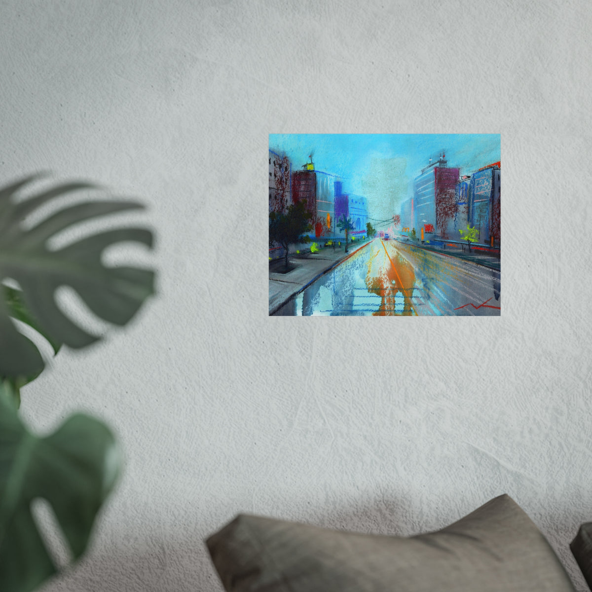 Cityscape Fine Art Poster — Vibrant Urban Street Scene Wall Art