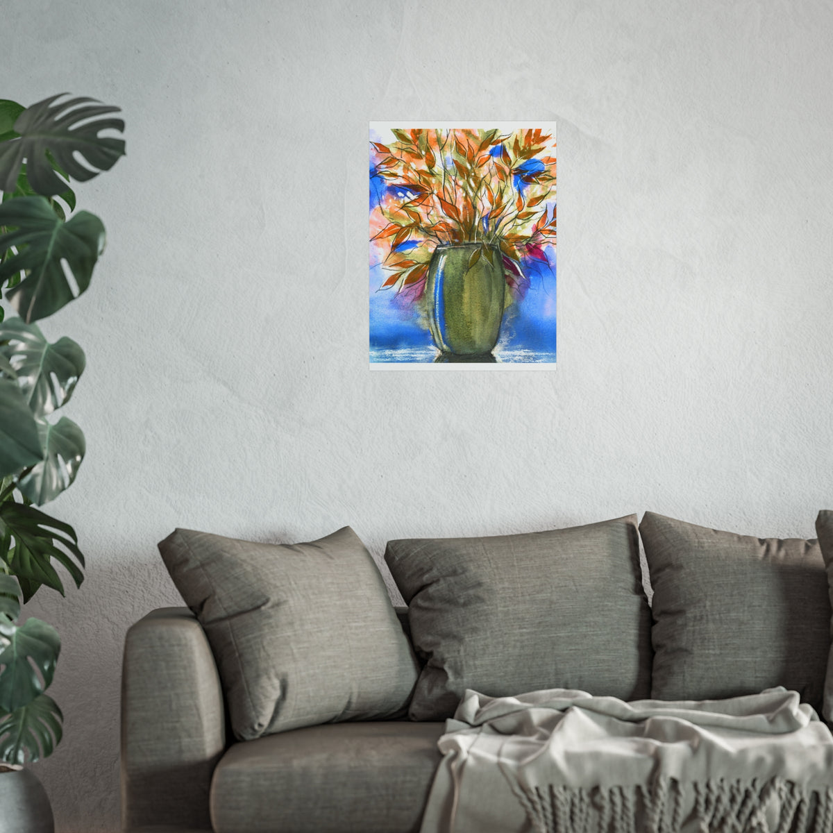 Watercolor Vase Floral Poster — Abstract Botanical Fine Art Print