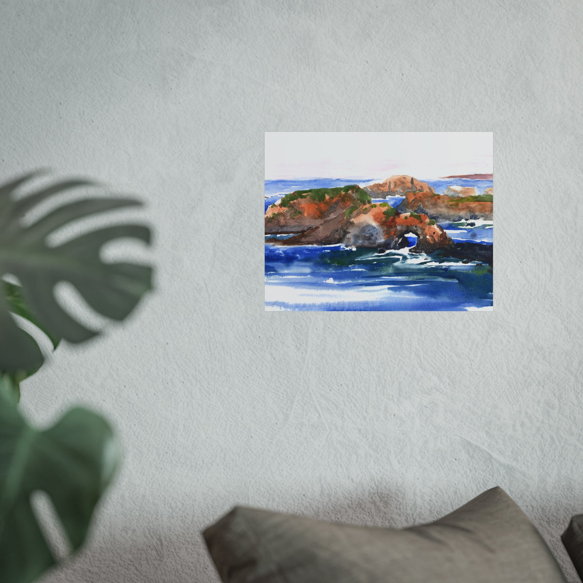 Coastal Arch Watercolor Fine Art Poster — Ocean Landscape Print