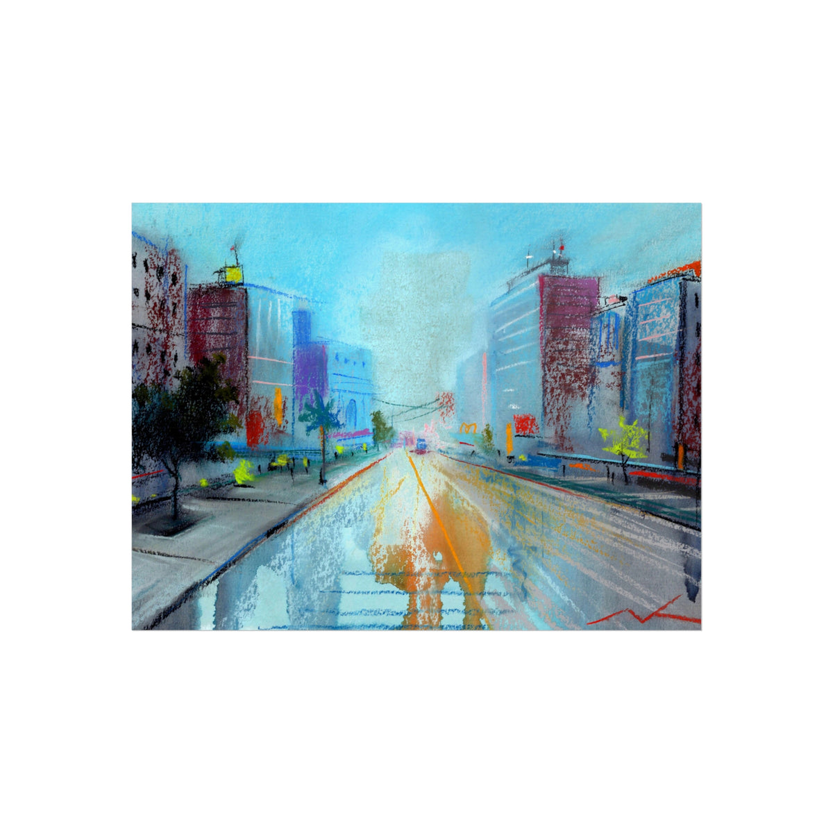 Cityscape Fine Art Poster — Vibrant Urban Street Scene Wall Art