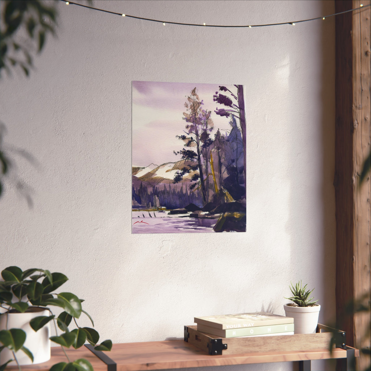 Purple Mountain Lake — Fine Art Poster (Watercolor Landscape)