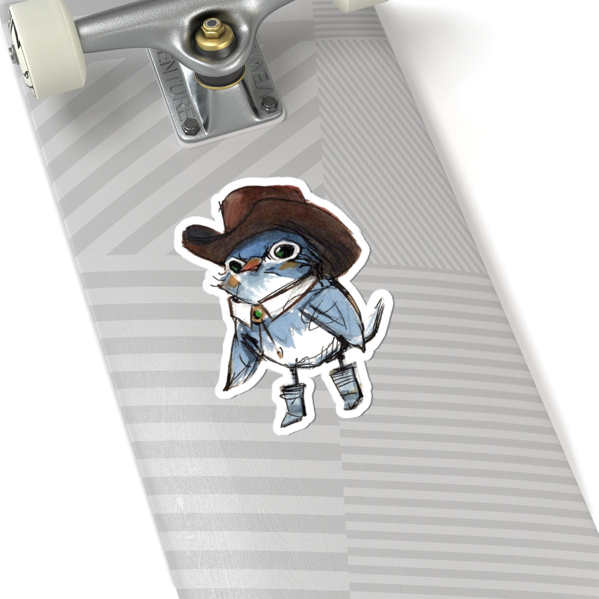 Cowboy Bird Kiss-Cut Sticker — Cute Western Bluebird Sticker for Laptops & Journals