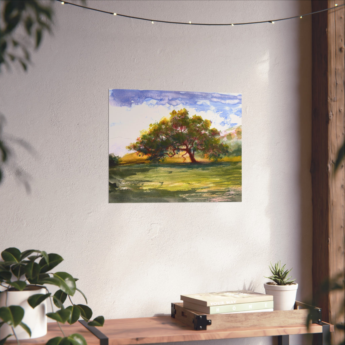 Landscape Tree Fine Art Poster — Watercolor Oak Sunset Wall Art
