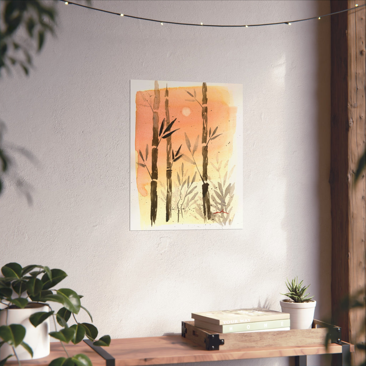 Bamboo Sunset Fine Art Poster — Watercolor Botanical Wall Art