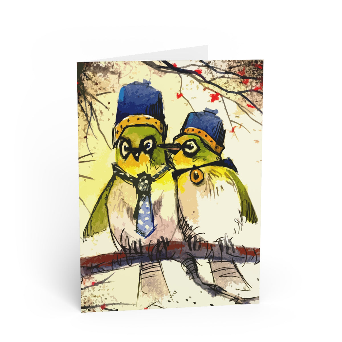Whimsical Owl Couple Greeting Card — Cute Vintage Birds Anniversary/Valentine Card