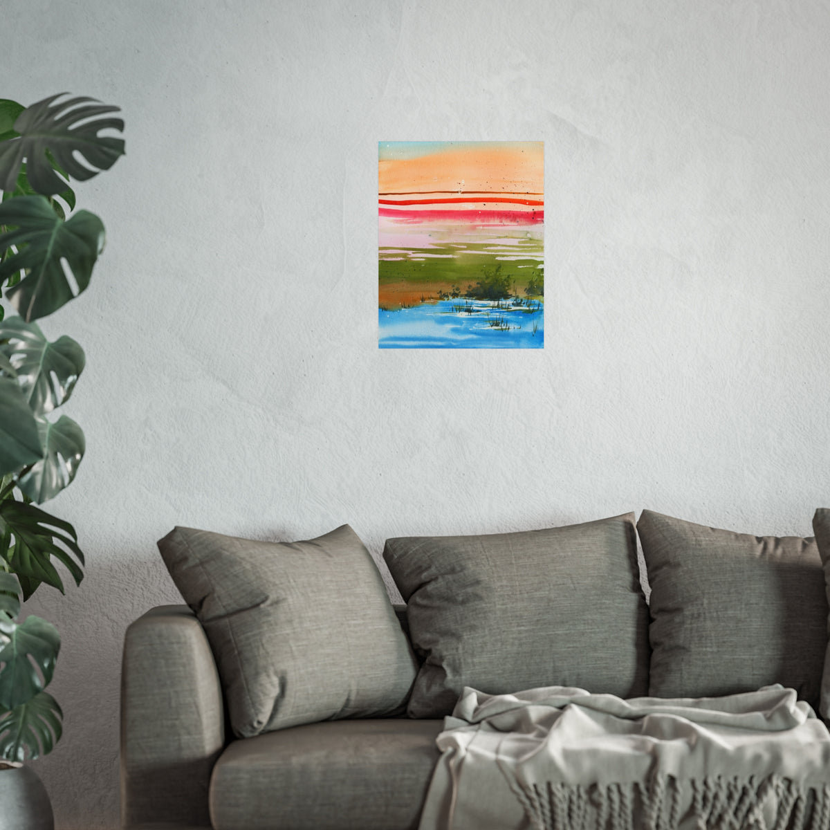 Abstract Landscape Fine Art Poster — Colorful Sunset Stripes Print
