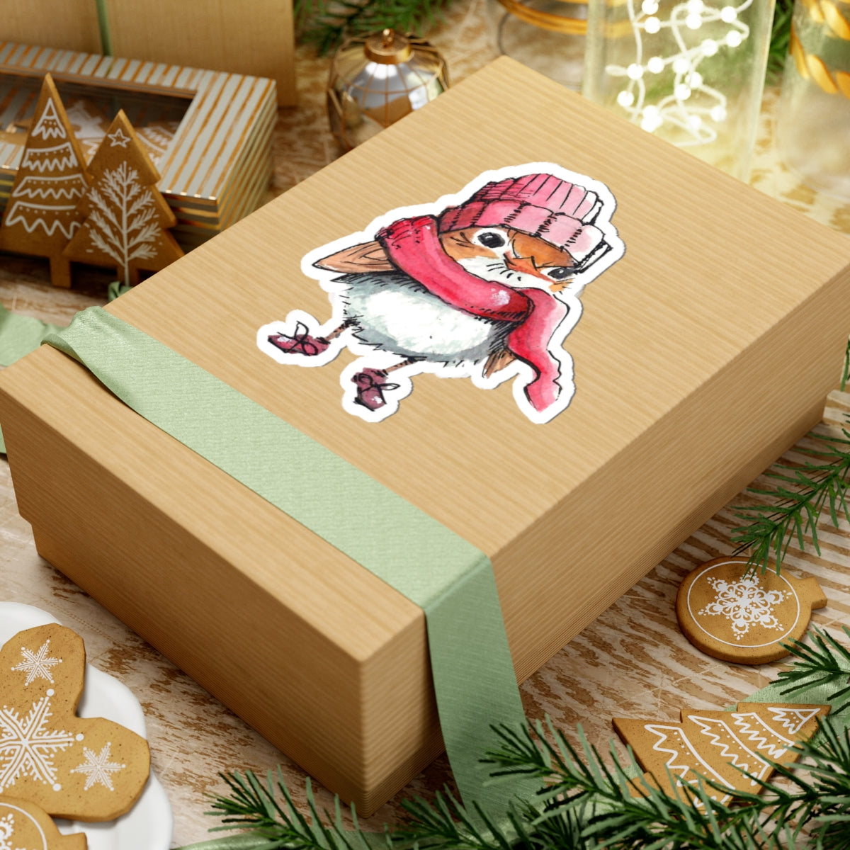 Cozy Winter Bird Kiss-Cut Sticker