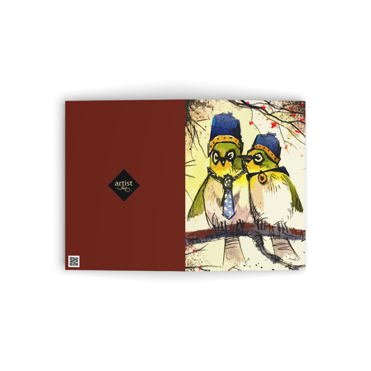 Whimsical Owl Couple Greeting Card — Cute Vintage Birds Anniversary/Valentine Card