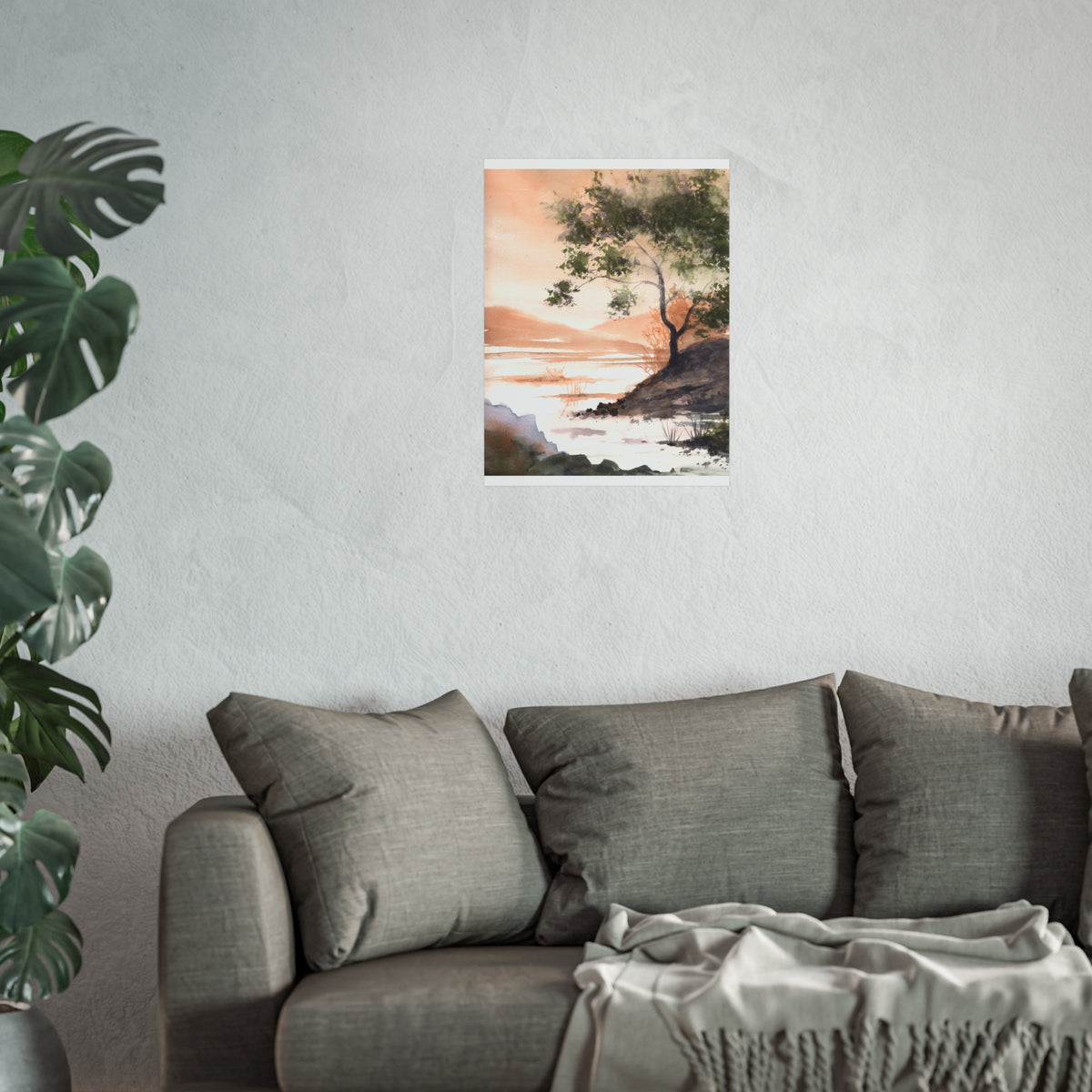 Sunset Lake Watercolor Print — Fine Art Poster