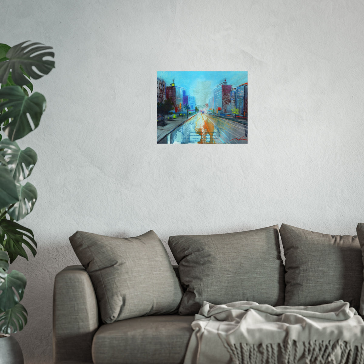 Cityscape Fine Art Poster — Vibrant Urban Street Scene Wall Art