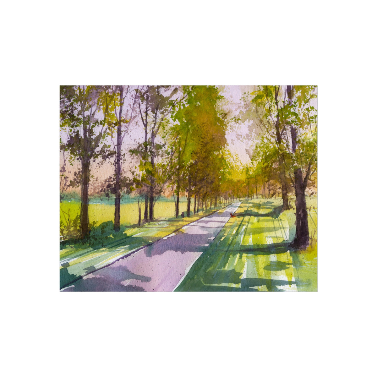 Fine Art Poster – Sunlit Tree-Lined Path Watercolor Print