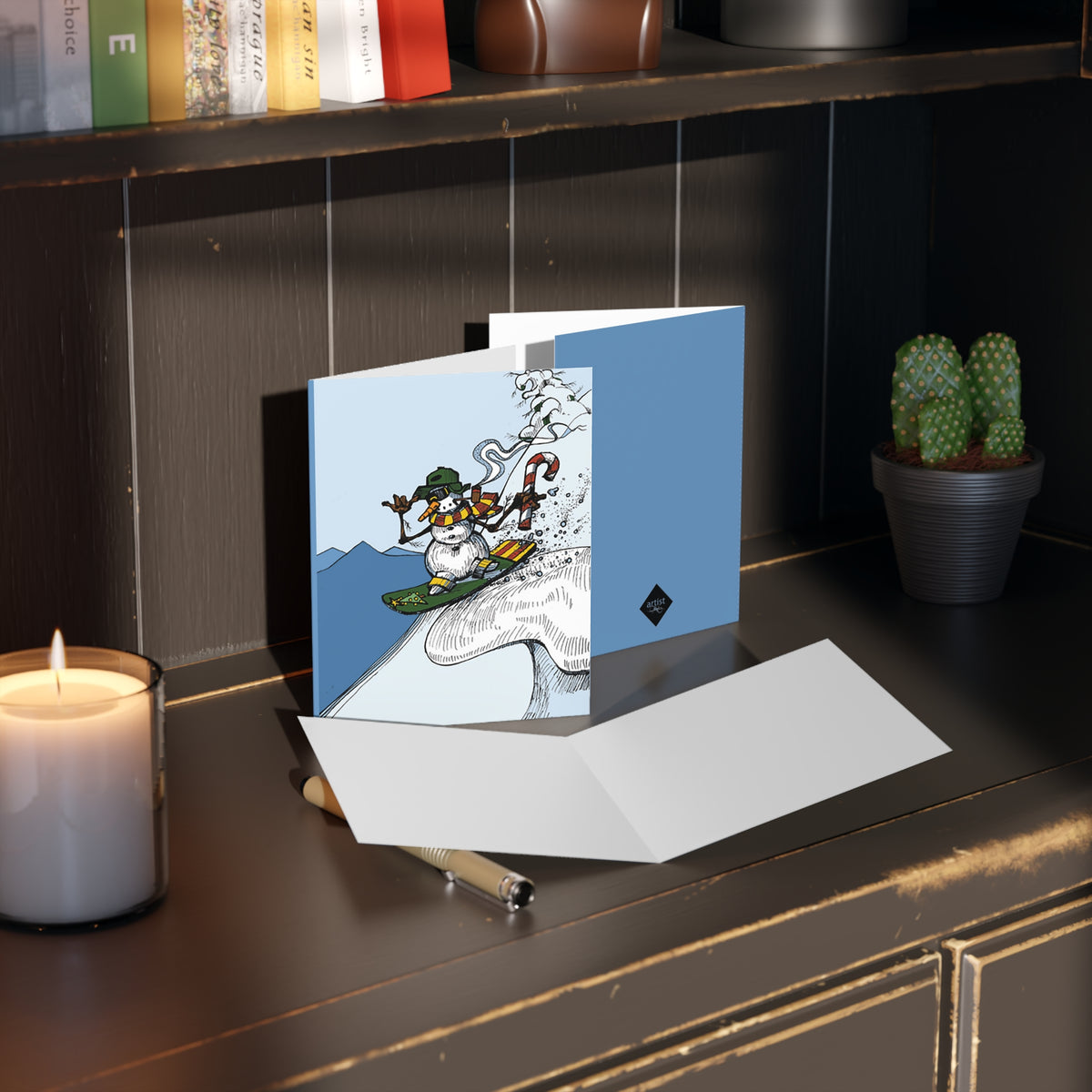 Snowboarding Snowman Holiday Greeting Cards