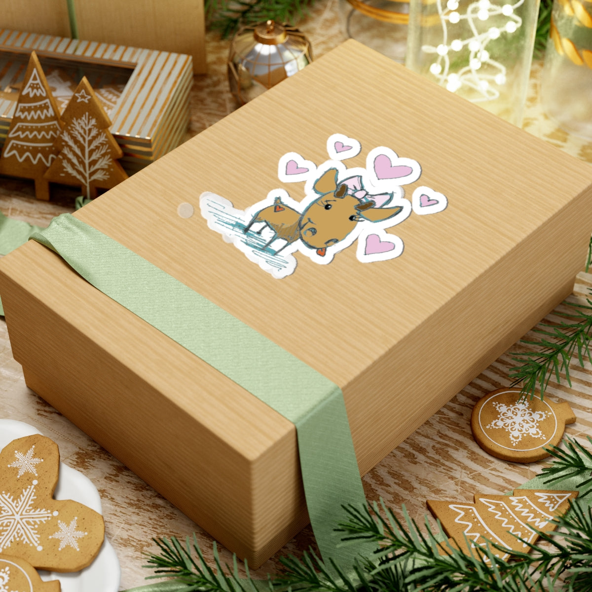 Cute Doe Sticker — Heartful Deer Kiss-Cut Vinyl Sticker