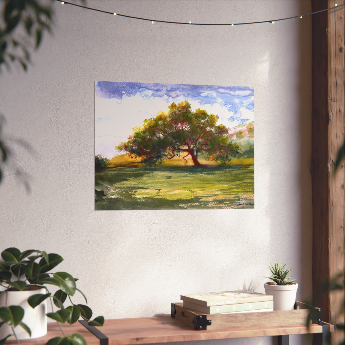 Landscape Tree Fine Art Poster — Watercolor Oak Sunset Wall Art