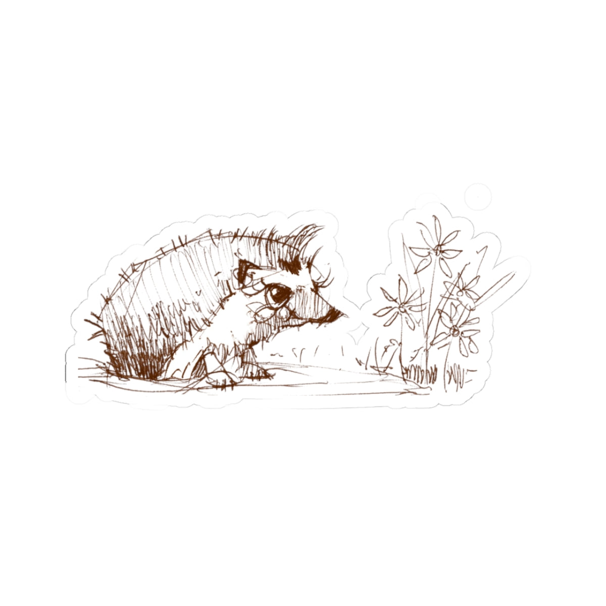 Cute Hedgehog Sketch Kiss-Cut Sticker — Cute Hand-Drawn Woodland Laptop Decal