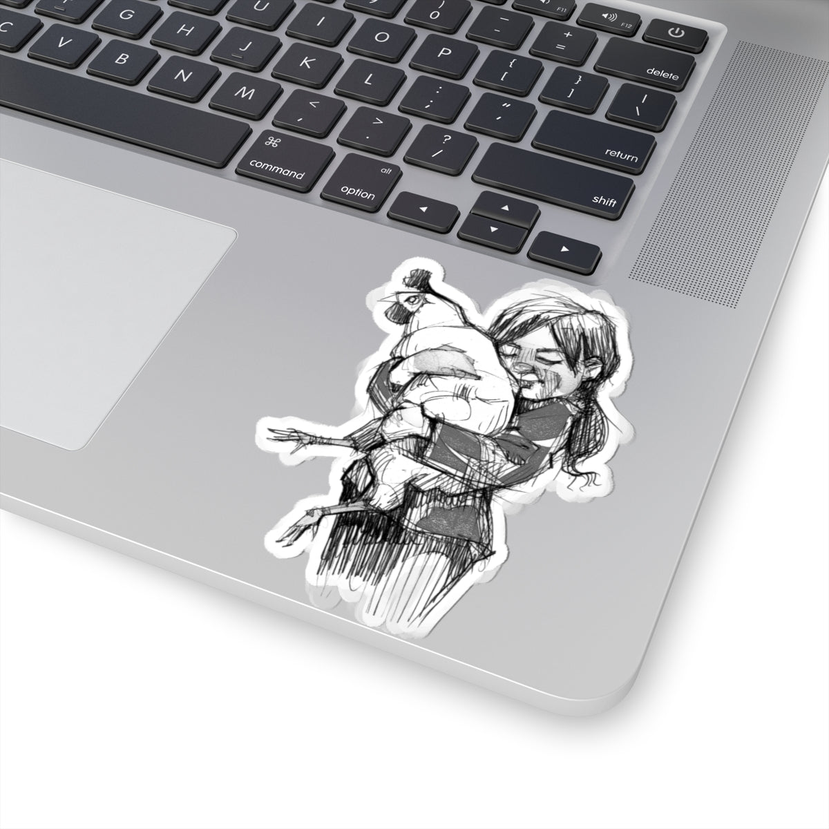Chicken Hug Sticker — Sketch Art Kiss-Cut Sticker