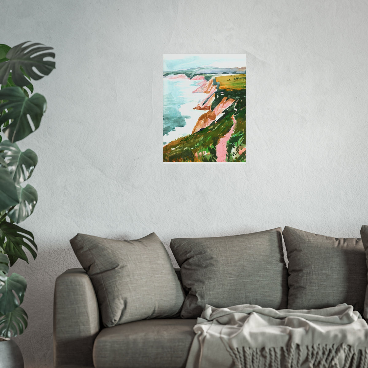 Coastal Cliff Watercolor Poster — Fine Art Seascape Print