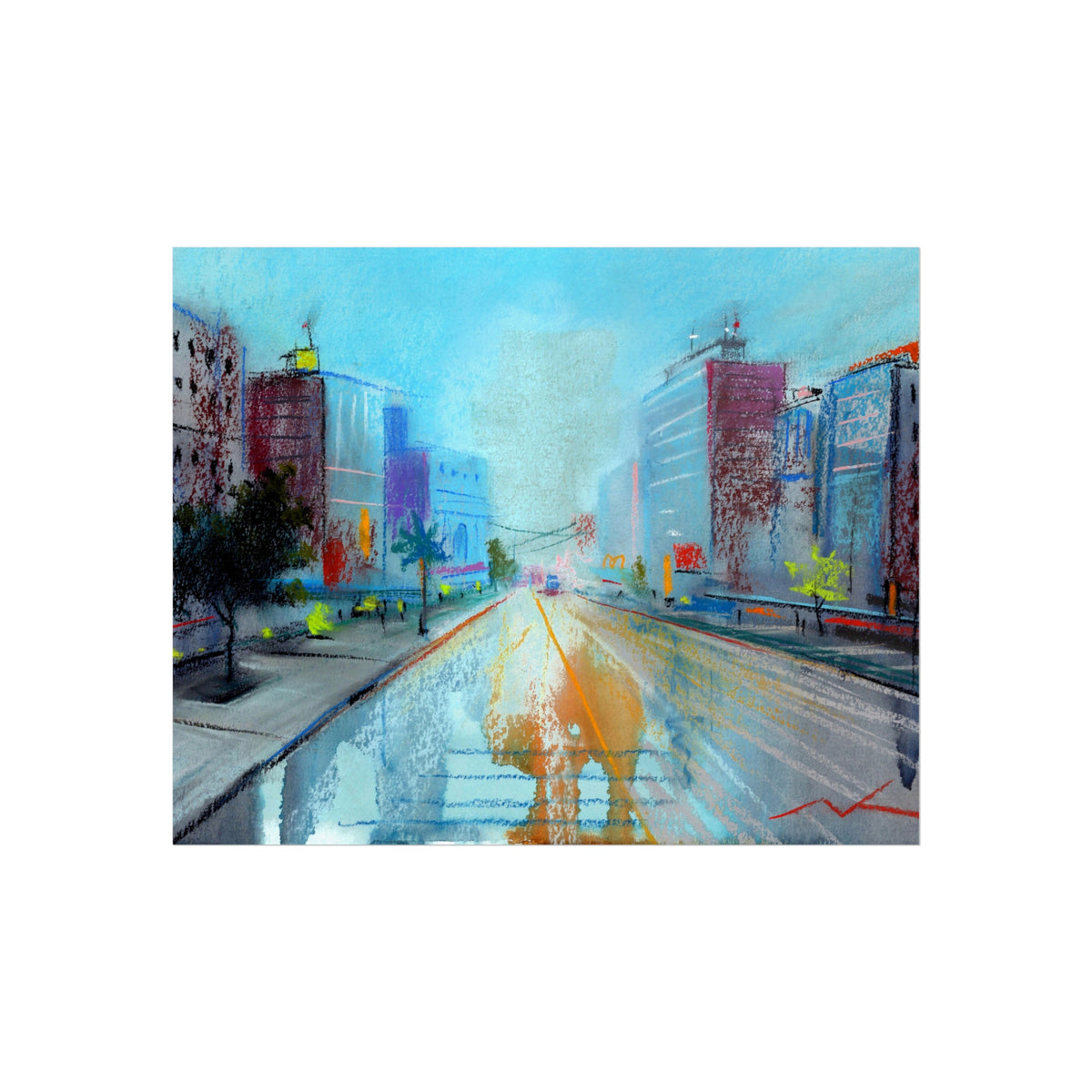 Cityscape Fine Art Poster — Vibrant Urban Street Scene Wall Art