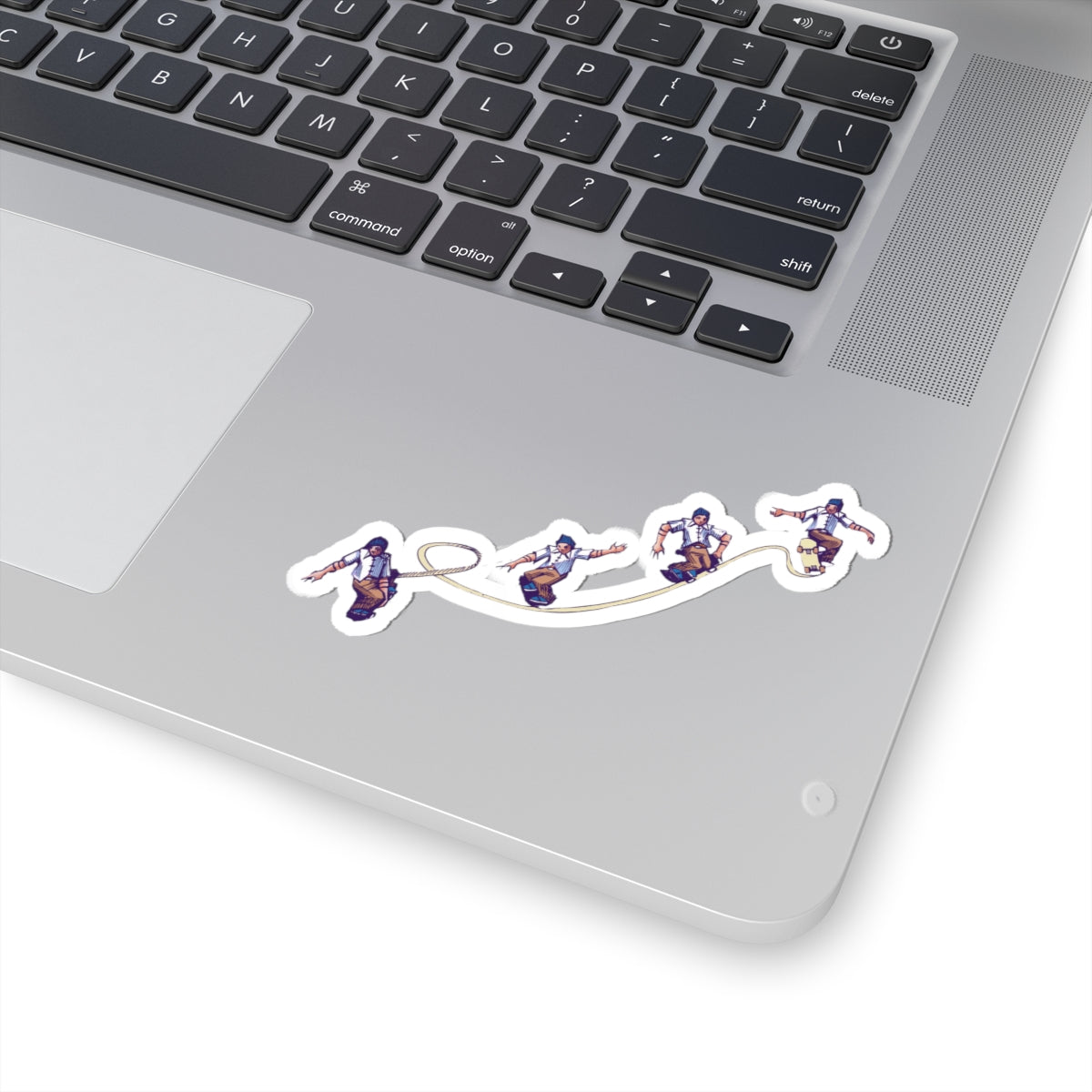 Skateboard Sequence Kiss-Cut Sticker — Retro Skate Trick Laptop Decal