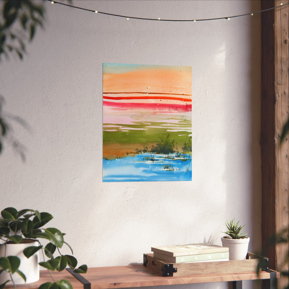 Abstract Landscape Fine Art Poster — Colorful Sunset Stripes Print