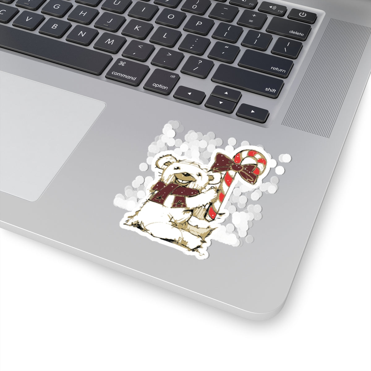 Christmas Polar Bear with Candy Cane Sticker – Holiday Kiss-Cut Sticker