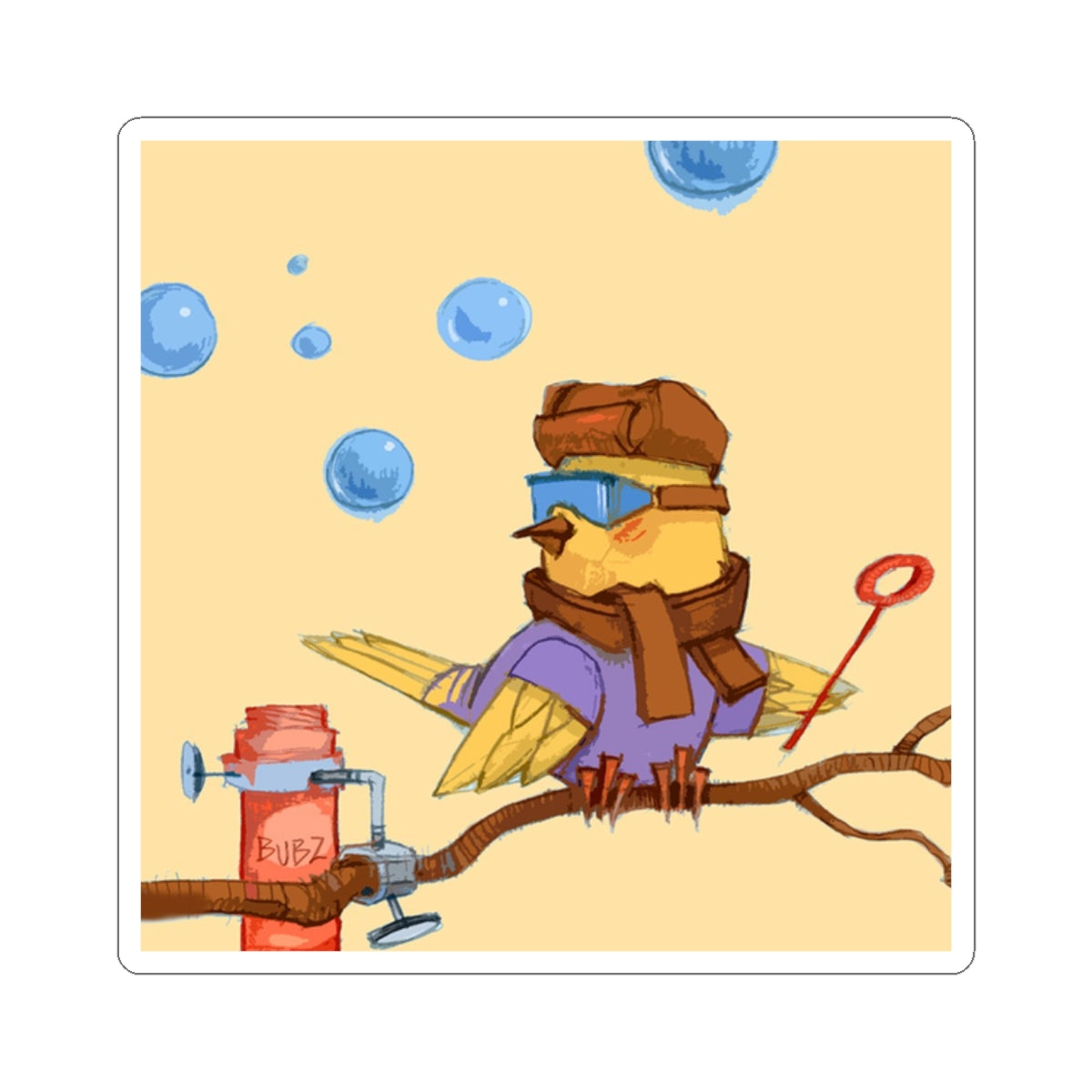 Cute Bubble-Blowing Bird Kiss-Cut Sticker — Fun Laptop & Water Bottle Decal